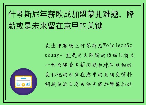 什琴斯尼年薪欧成加盟蒙扎难题，降薪或是未来留在意甲的关键