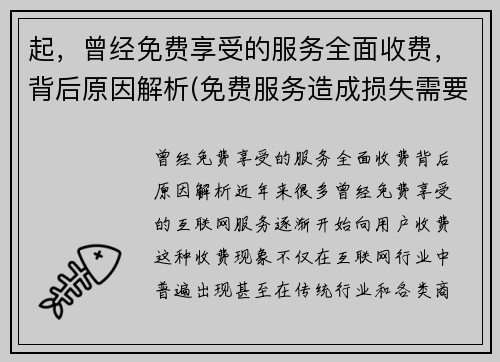起，曾经免费享受的服务全面收费，背后原因解析(免费服务造成损失需要赔偿吗)
