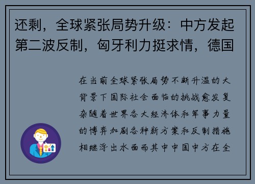 还剩，全球紧张局势升级：中方发起第二波反制，匈牙利力挺求情，德国新方案浮出水面