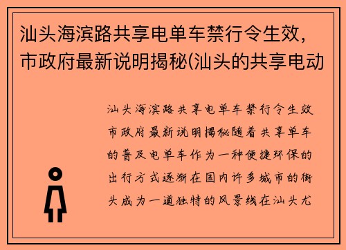 汕头海滨路共享电单车禁行令生效，市政府最新说明揭秘(汕头的共享电动单车怎么使用怎么收费)