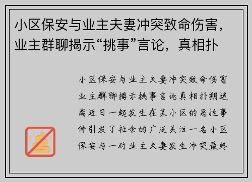 小区保安与业主夫妻冲突致命伤害，业主群聊揭示“挑事”言论，真相扑朔迷离