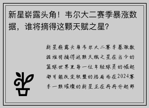 新星崭露头角！韦尔大二赛季暴涨数据，谁将摘得这颗天赋之星？