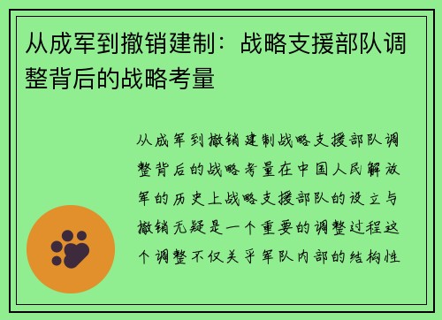 从成军到撤销建制：战略支援部队调整背后的战略考量