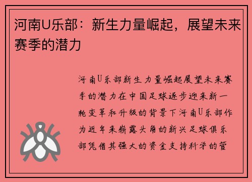 河南U乐部：新生力量崛起，展望未来赛季的潜力